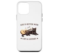 Life is Better with Cats and Guitars Black Cat Guitarist Coque pour iPhone 12 Mini