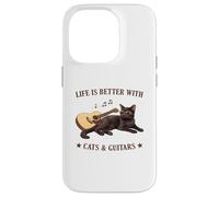 Life is Better with Cats and Guitars Black Cat Guitarist Coque pour iPhone 14 Pro