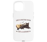 Life is Better with Cats and Guitars Black Cat Guitarist Coque pour iPhone 15