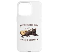 Life is Better with Cats and Guitars Black Cat Guitarist Coque pour iPhone 15 Pro Max