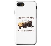 Life is Better with Cats and Guitars Black Cat Guitarist Coque pour iPhone SE (2020) / 7/8