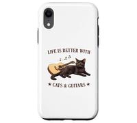 Life is Better with Cats and Guitars Black Cat Guitarist Coque pour iPhone XR