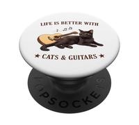 Life is Better with Cats and Guitars Black Cat Guitarist PopSockets PopGrip Adhésif