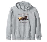Life is Better with Cats and Guitars Black Cat Guitarist Sweat à Capuche