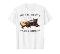 Life is Better with Cats and Guitars Black Cat Guitarist T-Shirt