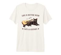 Life is Better with Cats and Guitars Black Cat Guitarist T-Shirt Haut de Gamme
