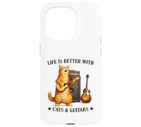 Life is Better with Cats and Guitars Funny Guitarist Music Coque pour iPhone 15 Pro