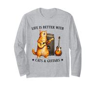Life is Better with Cats and Guitars Funny Guitarist Music Manche Longue