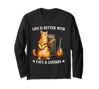 Life is Better with Cats and Guitars Funny Guitarist Music Manche Longue