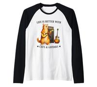 Life is Better with Cats and Guitars Funny Guitarist Music Manche Raglan