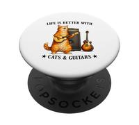 Life is Better with Cats and Guitars Funny Guitarist Music PopSockets PopGrip Adhésif