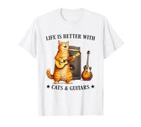 Life is Better with Cats and Guitars Funny Guitarist Music T-Shirt