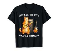 Life is Better with Cats and Guitars Funny Guitarist Music T-Shirt