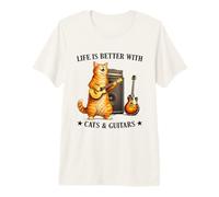 Life is Better with Cats and Guitars Funny Guitarist Music T-Shirt Haut de Gamme