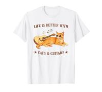 Life is Better with Cats and Guitars Orange Cat Guitarist T-Shirt