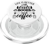 Life is Better with Cats & Books Coffee Black Cat Book Lover PopSockets PopGrip pour MagSafe