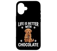Life is Better with Chocolate Chien Citation Coque pour iPhone 16