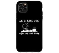 Life is Better with Coffee Cats and Books Funny Coffee Lover Coque pour iPhone 11 Pro Max