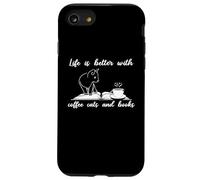 Life is Better with Coffee Cats and Books Funny Coffee Lover Coque pour iPhone SE (2020) / 7/8