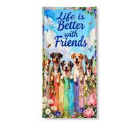 Life Is Better with Friends Bannière décorative pour porte Motif chiens colorés et floral Décoration d'intérieur ou d'extérieur Fournitures de fête saisonnière et de festival 91,4 x 183 cm