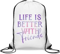 Life Is Better With Friends Sac de gym avec cordon de serrage Motif cœur Blanc