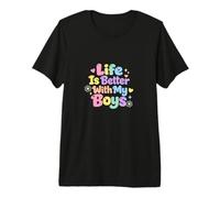 Life is Better with My Boys Boy Mom Cadeaux de fête des mères T-Shirt Haut de Gamme