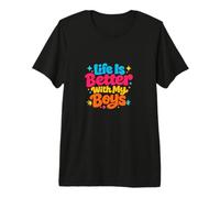 Life is Better with My Boys Boy Mom Cadeaux de fête des mères T-Shirt Haut de Gamme