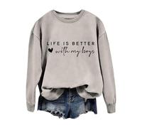 « Life is Better with My Boys » Sweat-shirt pour femme avec inscription humoristique et inscription « Life is Better with My Boys », gris, XL