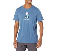 Life Is Good Crusher Tee, Short Sleeve Cotton Graphic T-Shirts, Jake and Rocket Moon, Bleu Vintage, S Homme