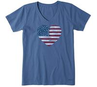 Life Is Good T-Shirt à col en V pour Femme Motif Drapeau Aquarelle