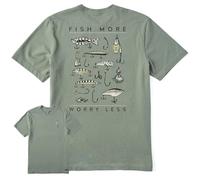 Life is Good T-Shirt à Manches Courtes Fish More Worry Less Hooks and Tackle pour Homme (Taille XL, Vert Mousse)