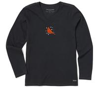 Life is Good T-Shirt Crusher à Manches Longues en Coton pour Femme, Motif Cardinal Perche d'hiver, Noir Vieilli, Taille XL