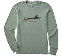 Life is Good. T-Shirt Frequent Flyer Witch Broom LS Crusher pour Femme, Vert Mousse, Taille M