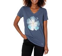 Life Is Good Crusher Graphic T-Shirt col en V Hibiscus Voile Fleur, Bleu foncé foncé, L Femme