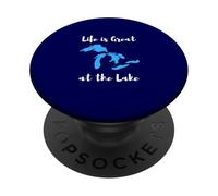Life is Great at The Lake Great Lakes Funny Design PopSockets PopGrip Adhésif