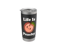 Life Is Peachy Adorable jeu de mots Kawaii Peach Gobelet isotherme en acier inoxydable double paroi