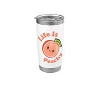 Life Is Peachy Adorable jeu de mots Kawaii Peach Gobelet isotherme en acier inoxydable double paroi
