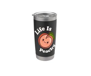 Life Is Peachy Adorable jeu de mots Kawaii Peach Gobelet isotherme en acier inoxydable double paroi
