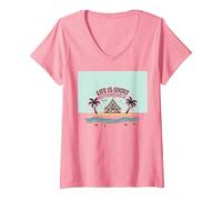 Life is Short Achetez Le Beach House Coastal Dream T-Shirt avec Col en V, Femme, Rose, S