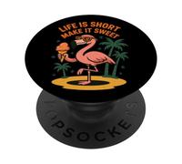 Life Is Short Make It Sweet Crème glacée flamant rose PopSockets PopGrip Adhésif