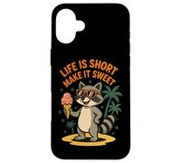 Life Is Short Make It Sweet Raccoon Ice Cream Fun Coque pour iPhone 16 Plus