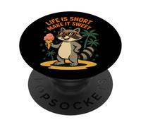 Life Is Short Make It Sweet Raccoon Ice Cream Fun PopSockets PopGrip Adhésif