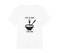 Life is Soup I Am Fork Décoration Murale Amusante pour Cuisine T-Shirt, Femme Grandes Tailles, Blanc, 3X