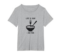 Life is Soup I Am Fork Décoration Murale Amusante pour Cuisine T-Shirt, Femme Grandes Tailles, Gris Chiné, 1X