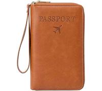 LIFECOSM Rowgins Multi-Functional RFID Passport Wallet, Passport Holder for Travel Essentials, Secure Id Card Organizer with Anti-Theft Protection for Women and Men (Brown)