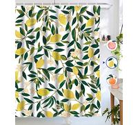 Lifeel Rideau de Douche en Tissu imperméable avec 12 Crochets, Motif Citron, Fruits, Feuilles Vertes, Plantes, 183 x 183 cm