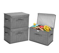 Lifeforce Lot de 3 boîtes de rangement pliables en tissu avec couvercle, capacité de 23.5L par boîte pour armoire avec poignées robustes, bacs de rangement pour jouets, vêtements, livres