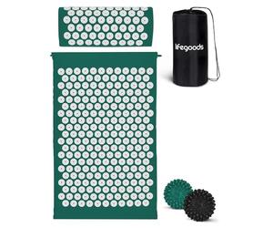 LifeGoods Tapis Acupression - Tapis de Massage - Tapis d'Acupression - Mal De Dos - Relaxation et Traitement de la Douleur - Vert et Blanc