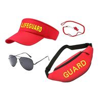 Lifeguard Costume with Accessories, Adjustable Lifeguard Outfit, Lifeguard Costume with Sun Visor and Whistle, Baywatch Complete Lifeguard Costume Set for Men Women