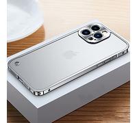 LIFEKA Coque de Cadre en métal galvanisé de Luxe pour iPhone 11 12 13 14 Pro Max 12 13 Mini 14Plus Coque arrière en Acrylique givré pour téléphone, Silver 1, pour iPhone 12